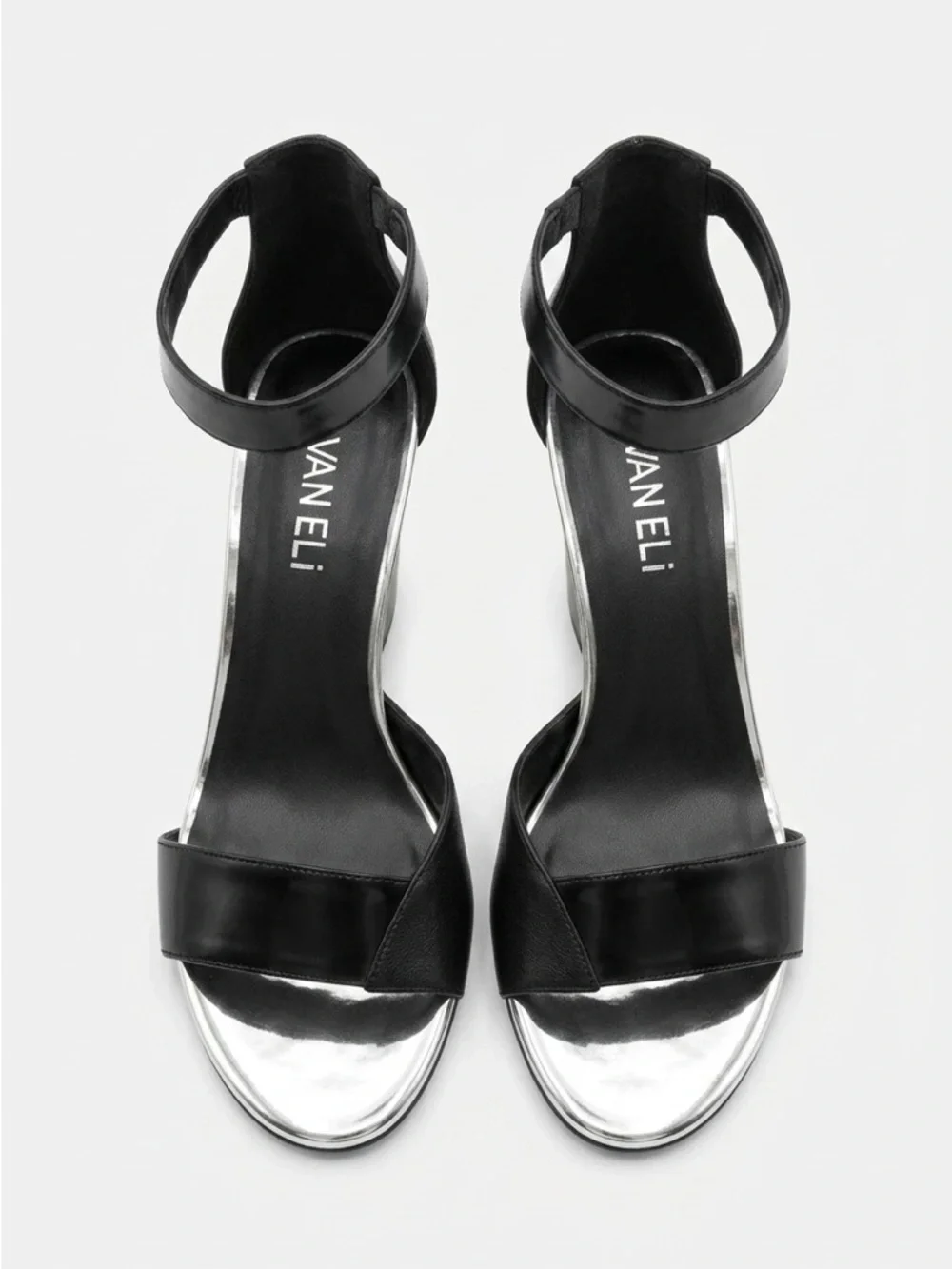 Vaneli Black Leather Open-Toe Block Heels with Gold Accent - Picture 2 of 6